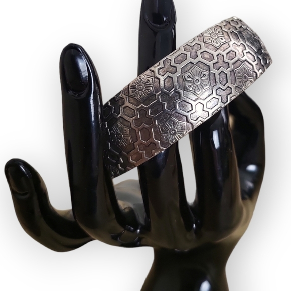 Vintage Silver Cuff Bracelet Geometric - Picture 3 of 5